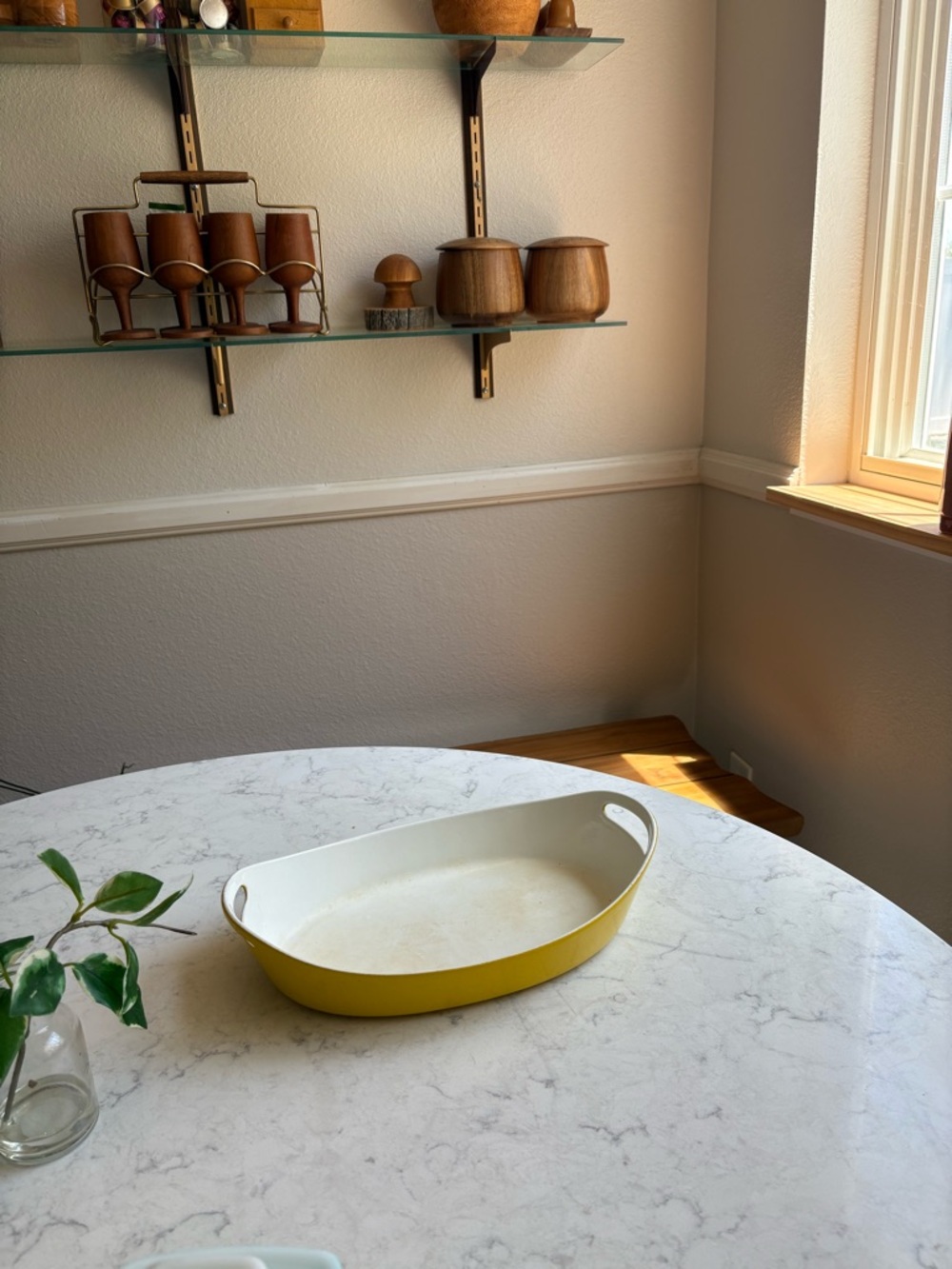 vintage yellow enameled castiron casserole dish by Michael Lax for Copco MCM